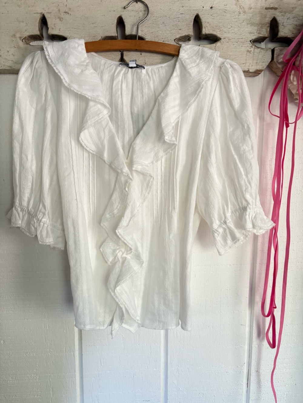White Ruffle Front Blouse - Women's Elegant Blouse